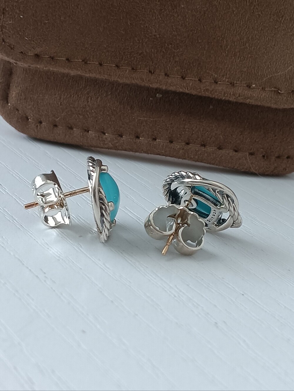 David Yurman Sterling Silver Turquoise Infinity Vintage Push Back Stud Earrings - Picture 4 of 5